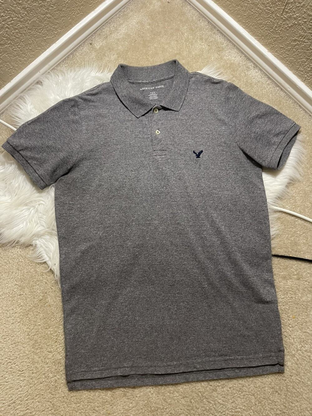 American Eagle Outfitters Polo Shirt Mens Medium Gray Classic Fit Eagle Logo